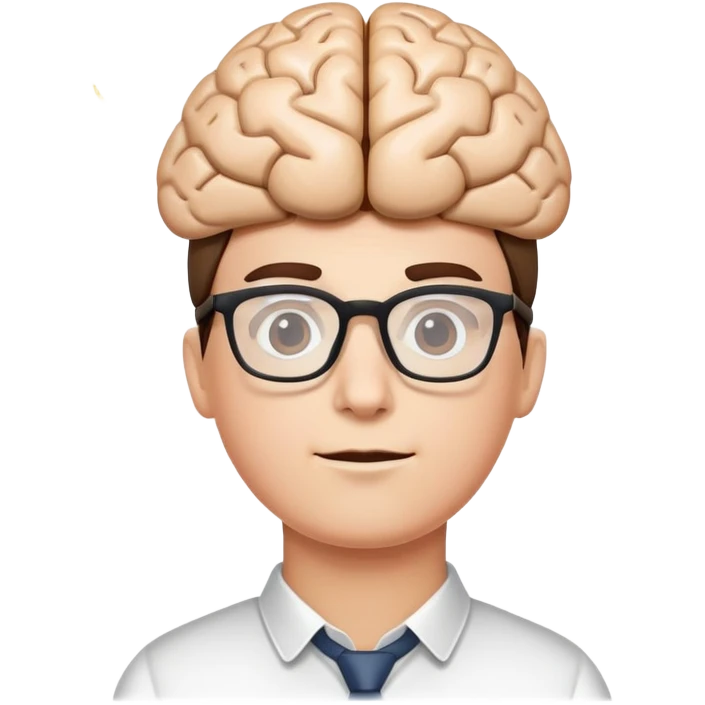 A character with a big brain, glasses, and lightbulb above head, looking smart and intelligent emoji