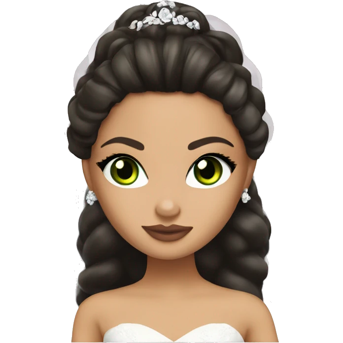 Bratz, bride, brunette  hair, olive skin, green eyes emoji