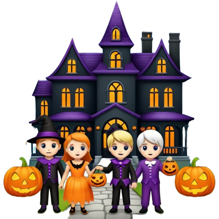 Kids trick or treating at a mansion emoji