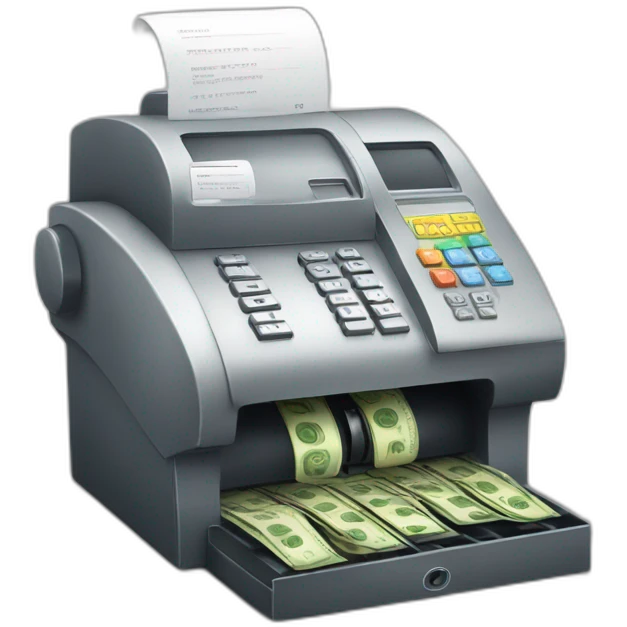 A cashregister machine smileing when cash see emoji