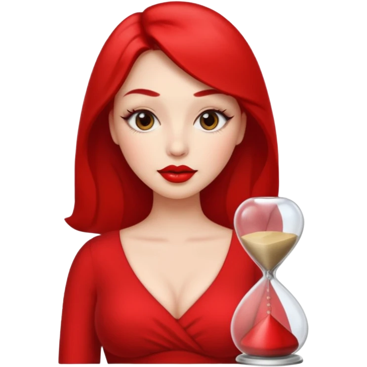 in the style of apple IOS emojis, give me a girly whole person emoji (showing head to toes) , with big red lips and eyelashes, and hour-glass curvy frame in a neutral pose emoji