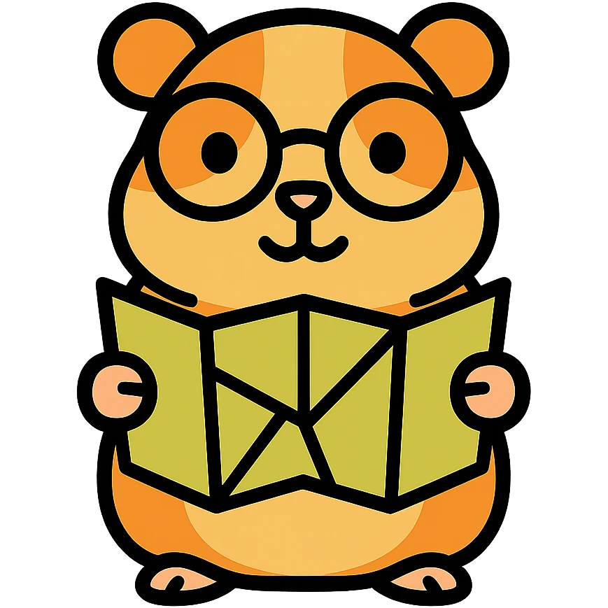 studious guinea pig with glasses holding a map, cute outlined colorful style emoji