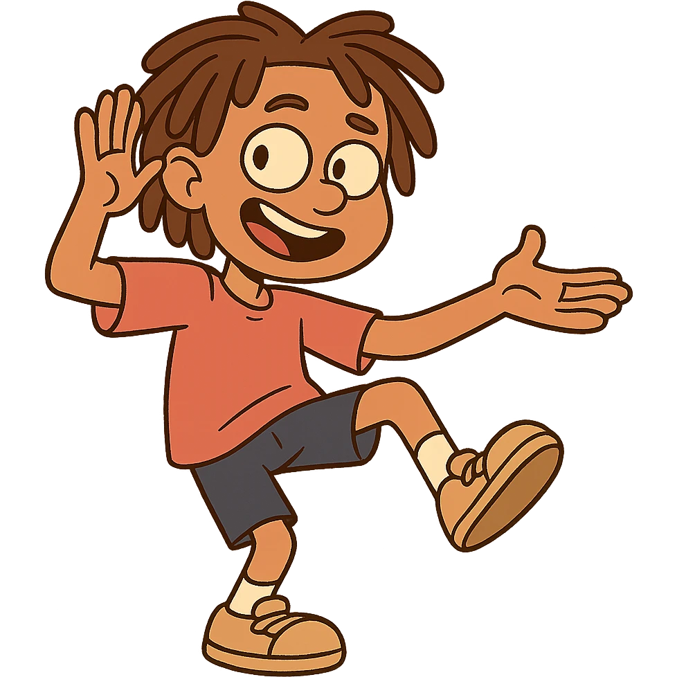 boy with light skin and dreads, playful pose, cartoon style emoji