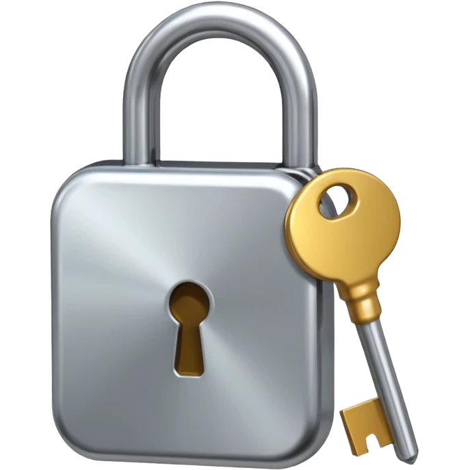 A chrome silver lock and key emoji, smooth metallic surfaces, glossy reflections, luxury swag vibe, minimal iOS emoji style, centered on clean white background emoji