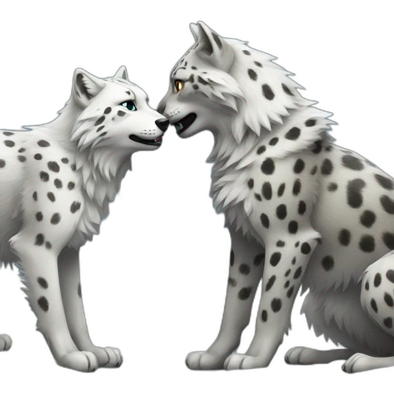 Wolf and snow leopard playing emoji
