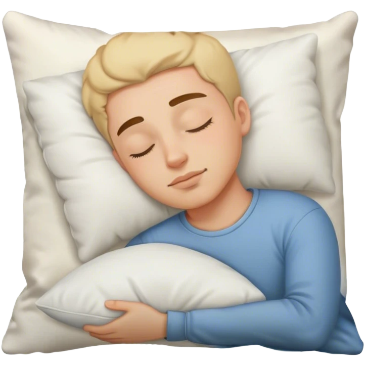 A young man sleeping on a cozy pillow, looking peaceful and relaxed emoji