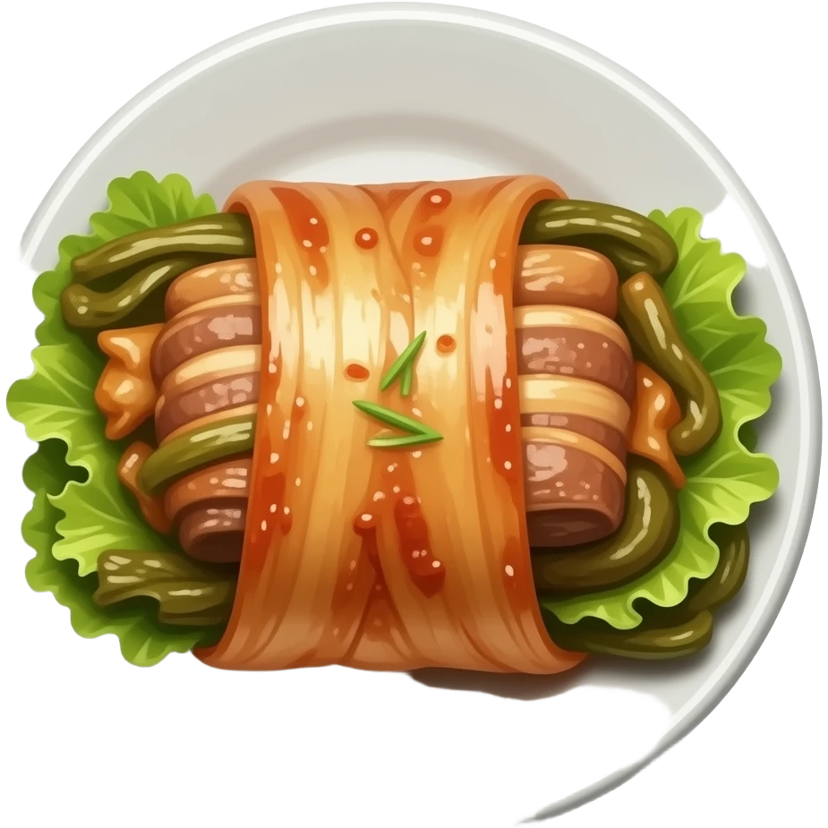 bossam the korean cooked light Pork wrapping by kimchi on dish not dimsum emoji
