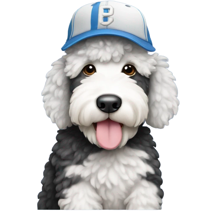 Sheepadoodle wearing a baseball cap emoji