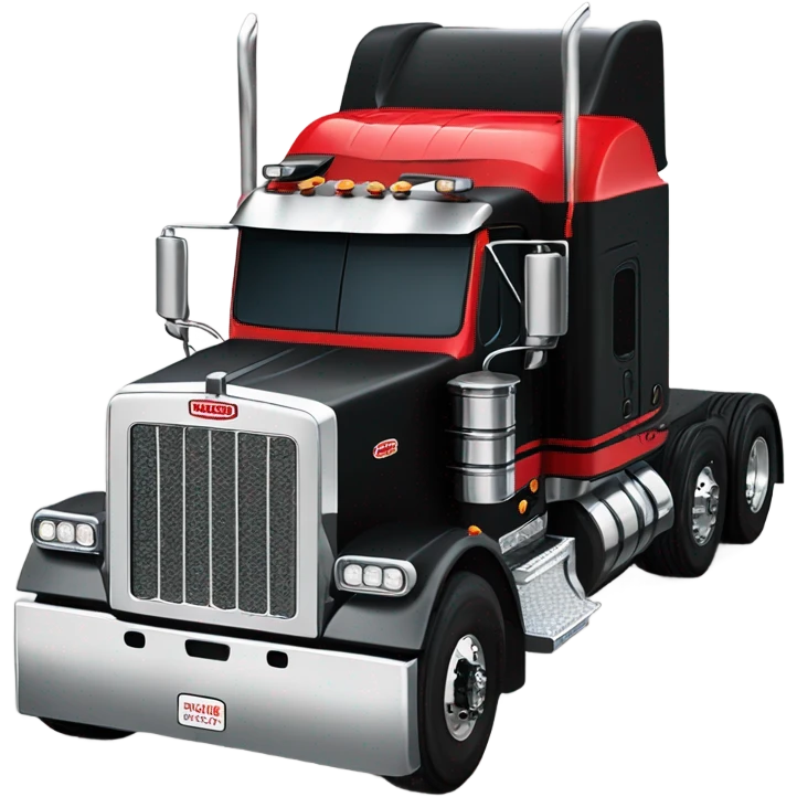 Peterbilt 379 black with red frame with flat top and slash cut exhaust stacks and dual rear tires and flat bumper emoji