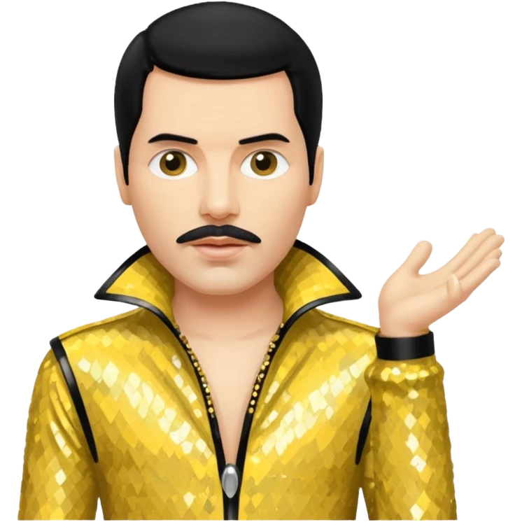 Freddie Mercury with black hair, yellow sequin outfit emoji