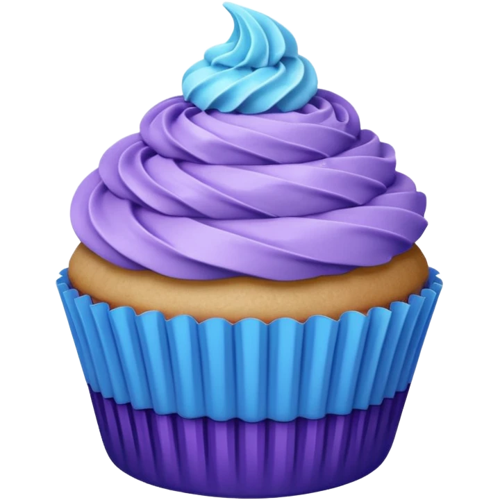 Cupcake: blue cream, purple paper emoji