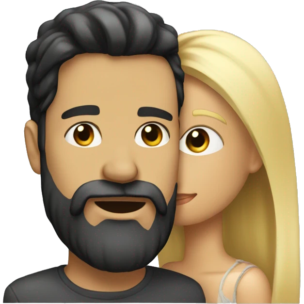 Dark hair man with beard kissing blond hair woman  emoji