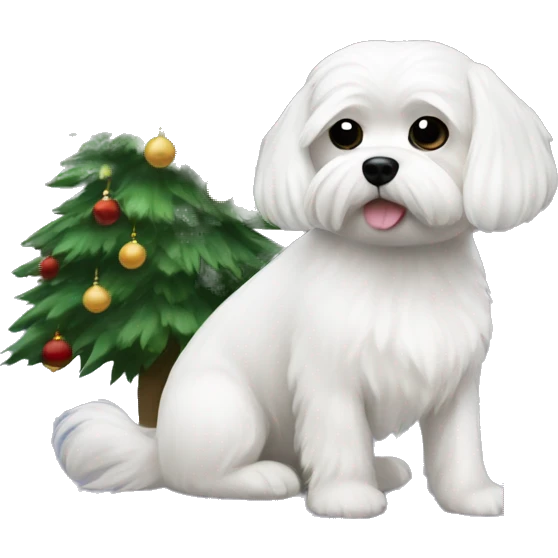 white maltese dog and Christmas tree emoji