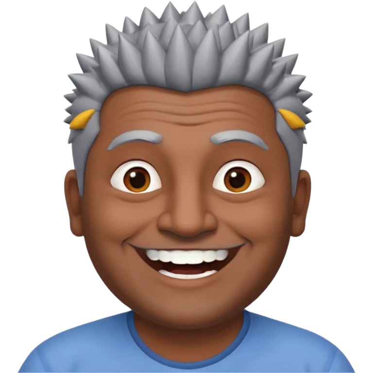 50 yr old indian man, dark skin, grey hair, big smile, white teeth, chubby, no moustache, clean shaven, spiky hair emoji