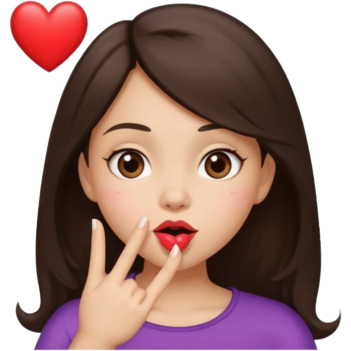 Dark brown haired girl with a mischievous expression blowing a kiss, with a heart.   emoji