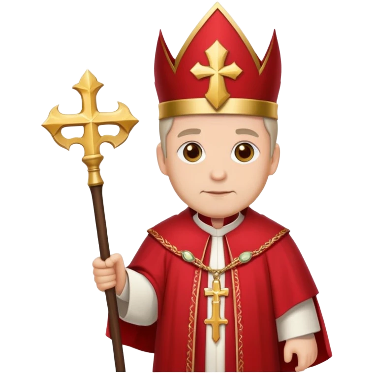 bishop with mitre and staff, red robes emoji