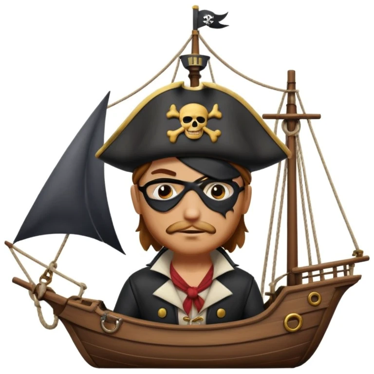 pirate with eye sailing a ship in strom sea background emoji