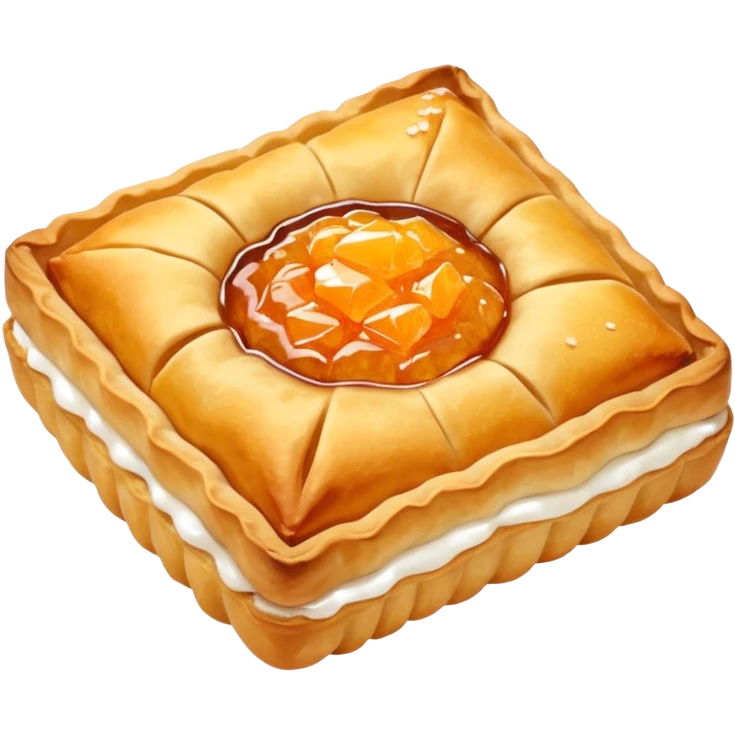 pastelito de batata, open pastry, orange batata jam oozing out, sugar crystals emoji