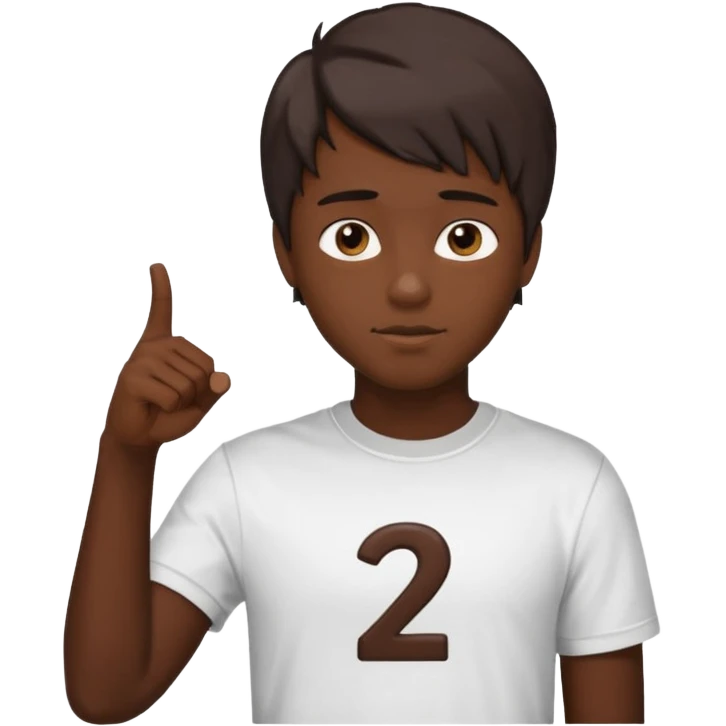 It says 21 with I kid (skin color dark chocolate with most of his hair cut off) pointing at 21 emoji