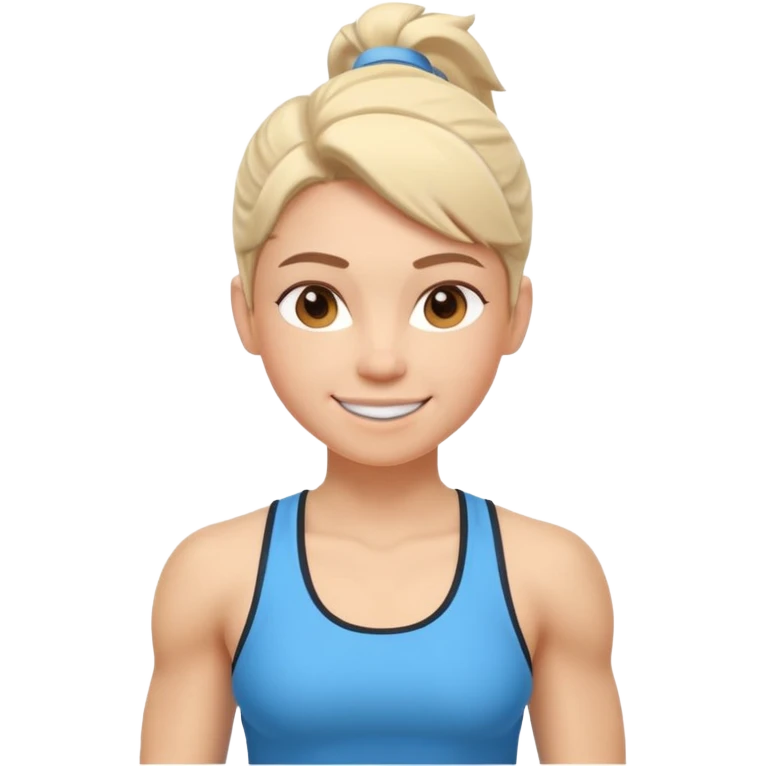 cute fitness coach portrait, head and shoulders only, sporty tank top, friendly smile, strong look, 3D cartoon, mobile game icon style, clean background, no text, no watermark
 emoji
