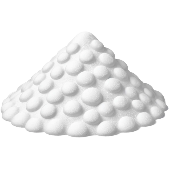 mound of powdered sugar, fine and fluffy, pure white, uneven surface, scattered dust particles, soft and light, 3D clean style, no faces or extras emoji
