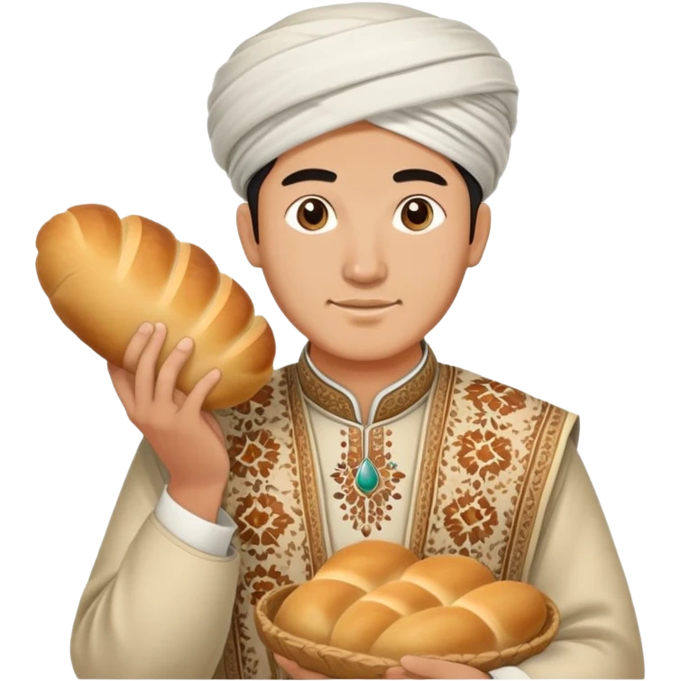 Uzbek man wearing traditional clothing and holding a national bread  emoji