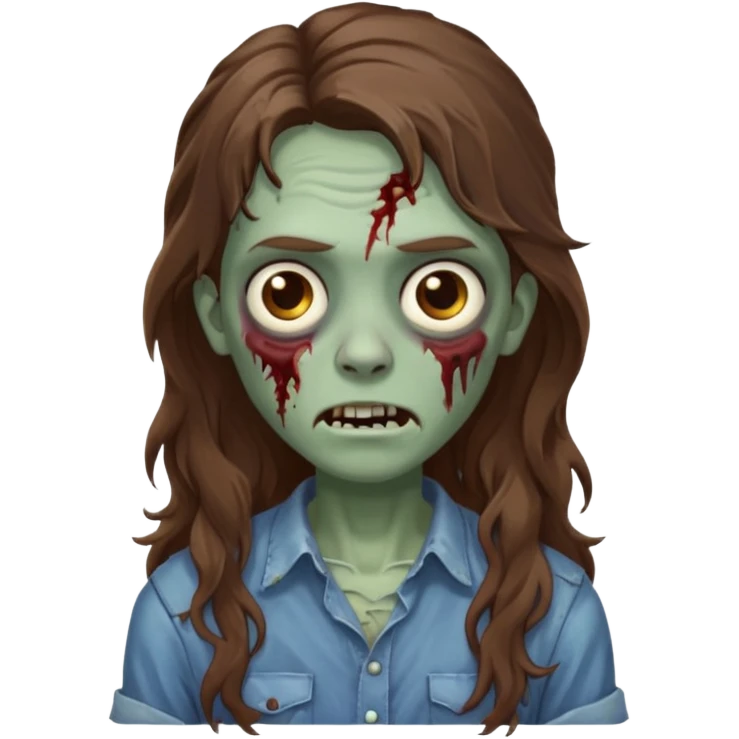 zombie com cabelo ondulado longo marrom e sem franja amigável  emoji