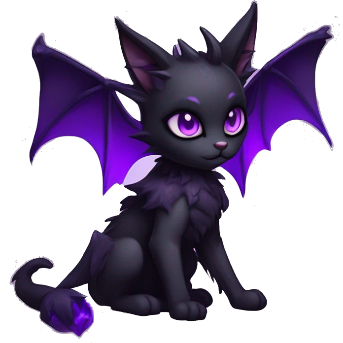 Anthro-Cute-Edgy-Demonic-Bat-Cat-Black-Purple-Contrast-Colors-Fantasy-Fur-Sona-Chibi-Shiny-Fakémon-Hybrid with horns full body emoji