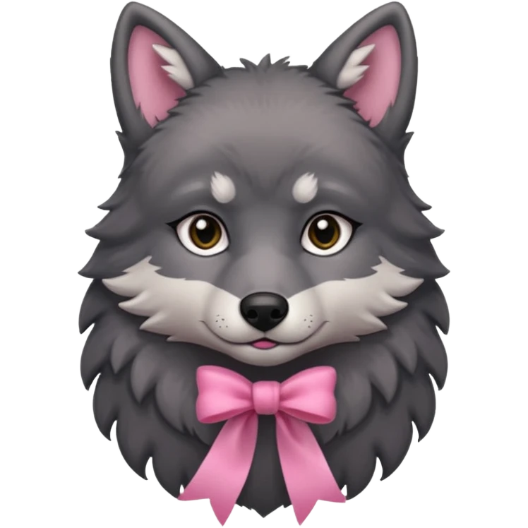 sad cute dark grey wolf with a pink ribbon emoji