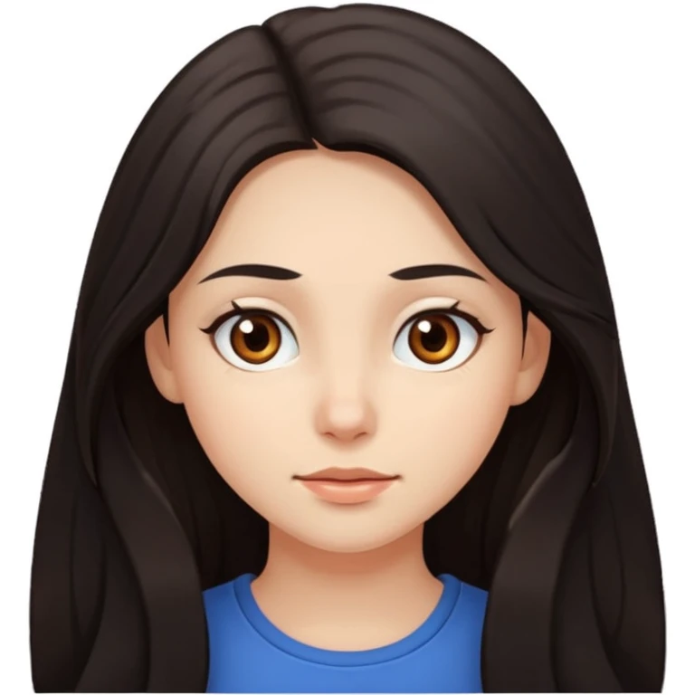 Yo, de cabello largo y oscuro, piel blanca, ojos café, tierna  emoji