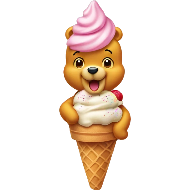 Winnie Pooh with ice cream emoji