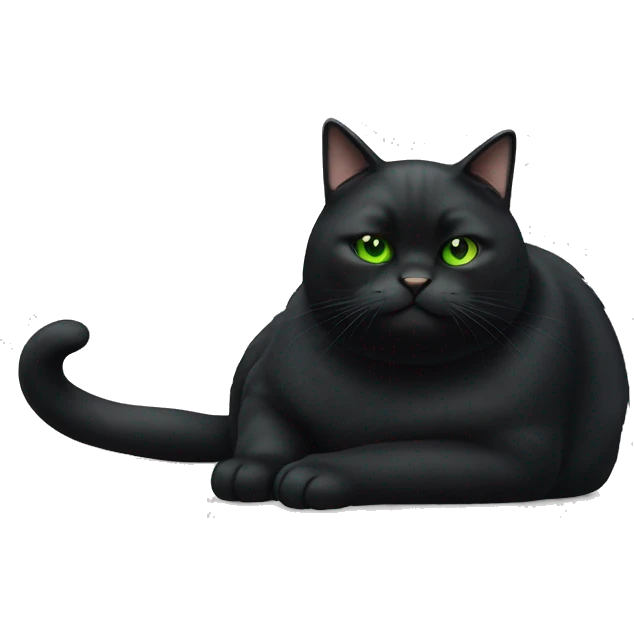 fat black cat with green eyes  emoji