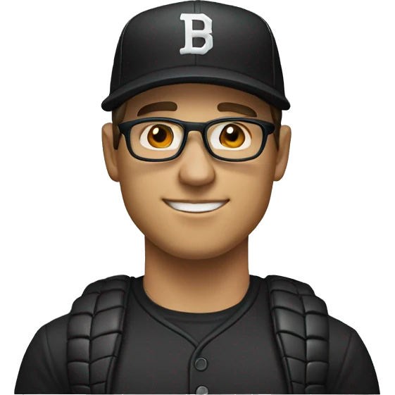 White Man in a black baseball cap with a curved brim wearing glasses. emoji