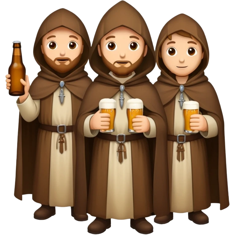 group of medieval pilgrims with cloaks and beer bottles emoji