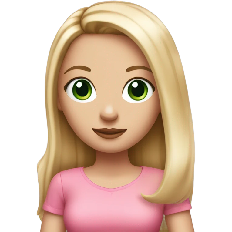 Realistic White girl with Long straight blonde hair and green eyes, tattoos, full body wearing pink dress, holding pink handbag emoji
