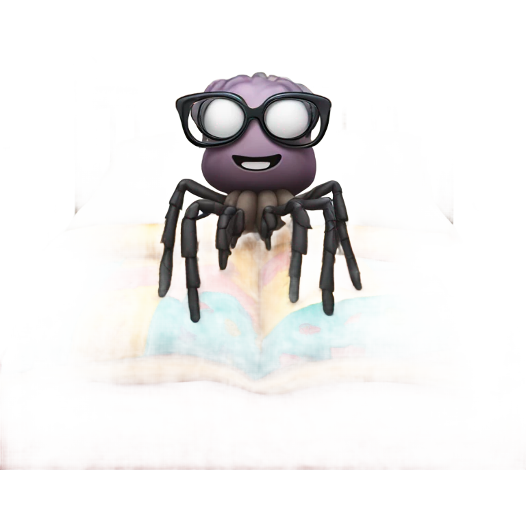 Tarantula with pajamas and reading glasses in bed emoji