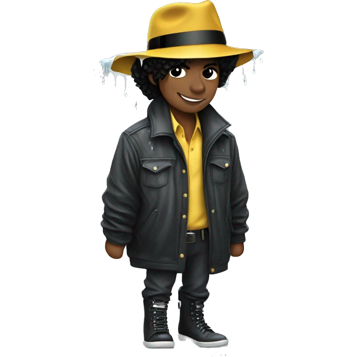 Michael Jackson in the rain with a jacket and a hat emoji