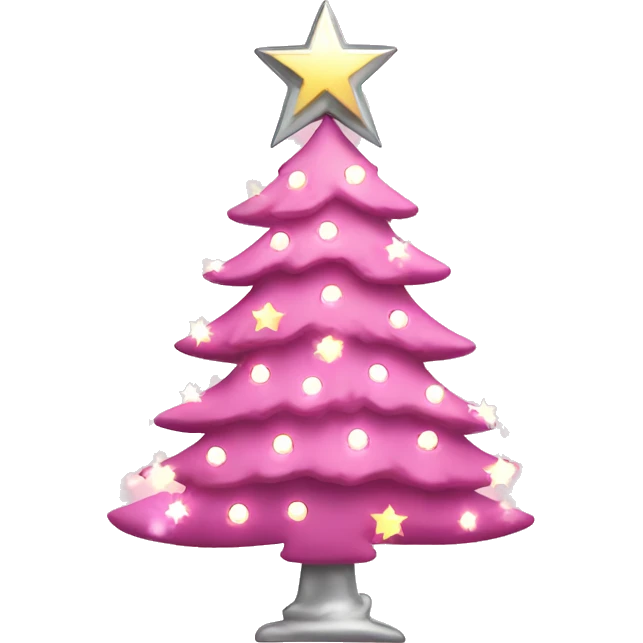 pink christmas tree with fairylights and a silver star emoji