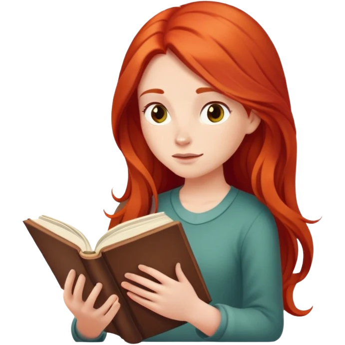 girl with long red hair reading a book emoji