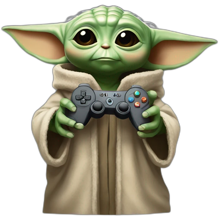 Baby yoda avec une manette dans les mains emoji