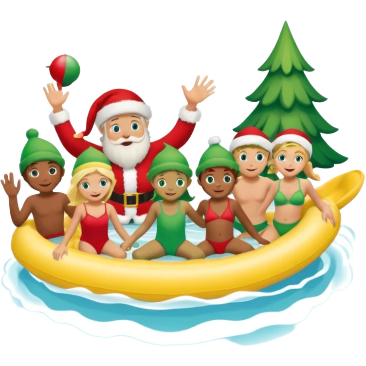 family christmas outing to waterpark with 6 grandchildren, santa and buddy the elf emoji