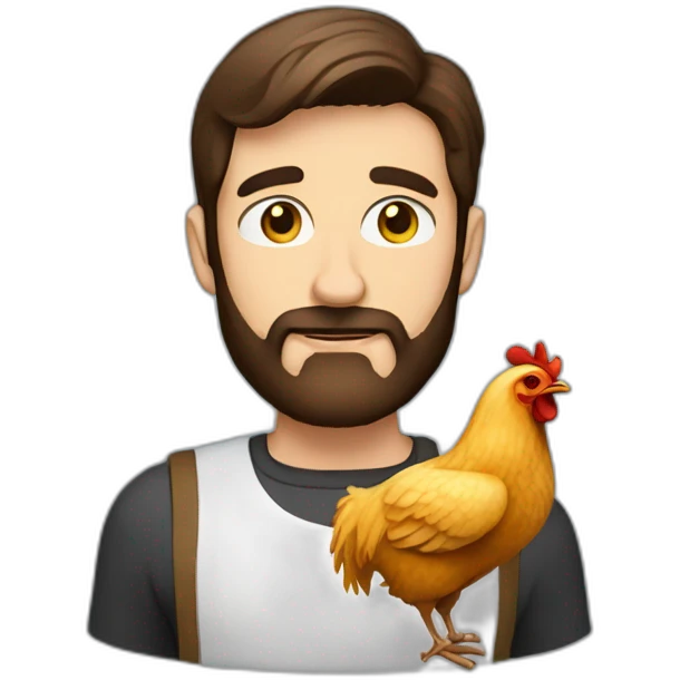 Brunette beardy man with chicken emoji