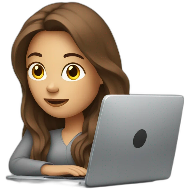 woman with long brown hair, typing on a silver laptop emoji
