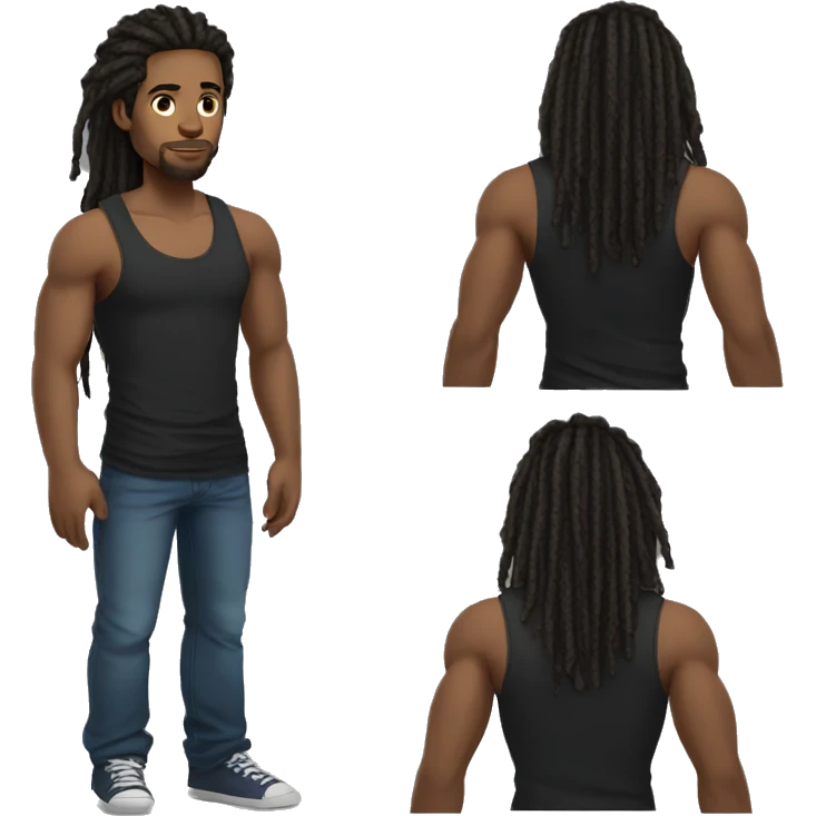 Light skinned black man with long dreads and tank top standing emoji