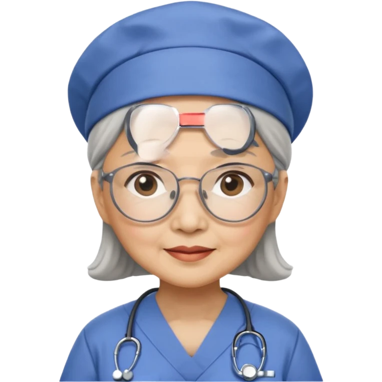 OLD ASIAN WOMAN WITH GLASSES, NURSE SCRUBS, CAP emoji