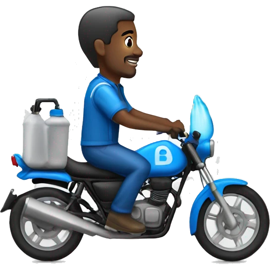 black man in a blue moto delivering water bottles in the back of the moto (side view) emoji