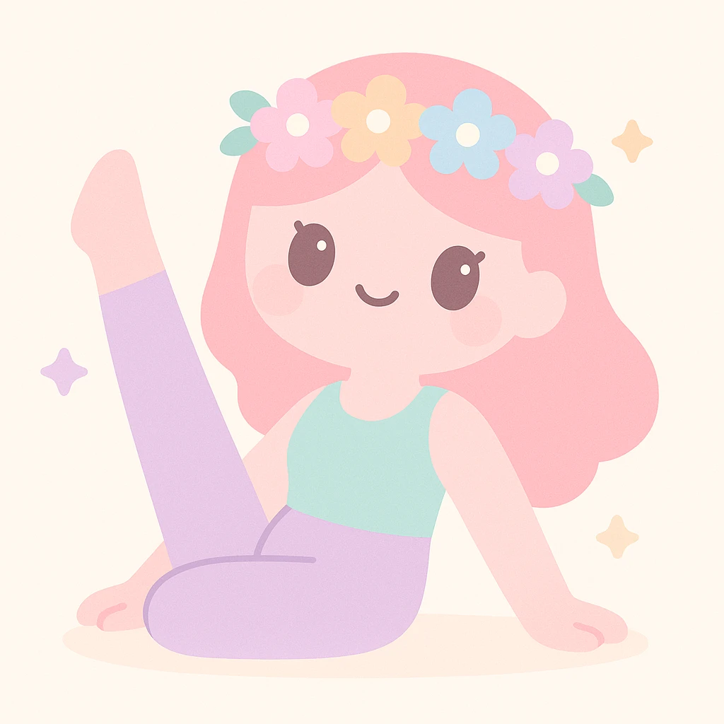 pink pilates girl with a flower crown, gentle and dreamy emoji