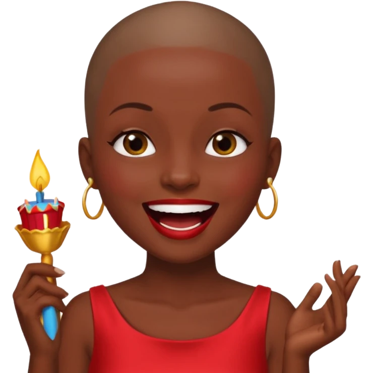 Classic mustang dark women with shaved head sing happy birthday emoji