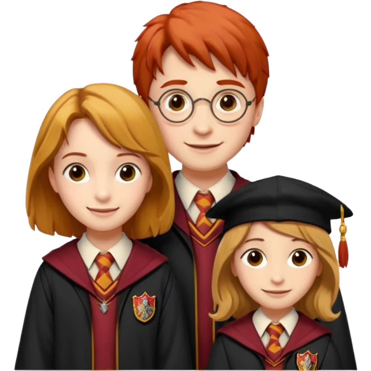 harry potter, ronald weasley and hermione granger in gryfinndor uniform emoji