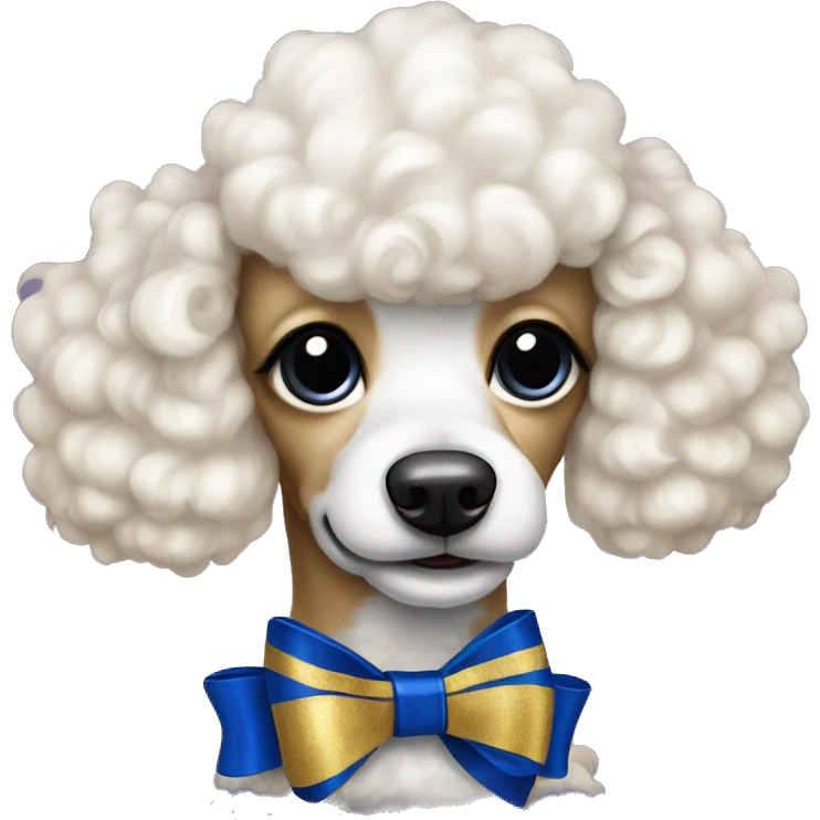Royal blue and gold bow on white poodle emoji